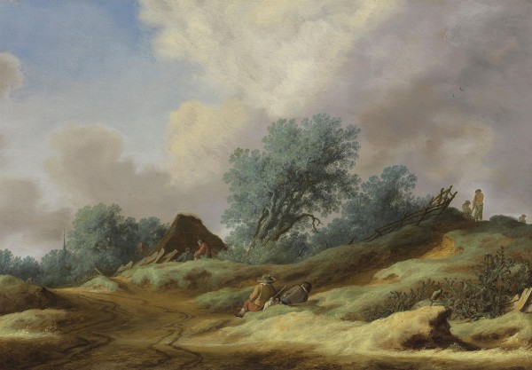 Landscape with peasants on a dune by Salomon van Ruysdael